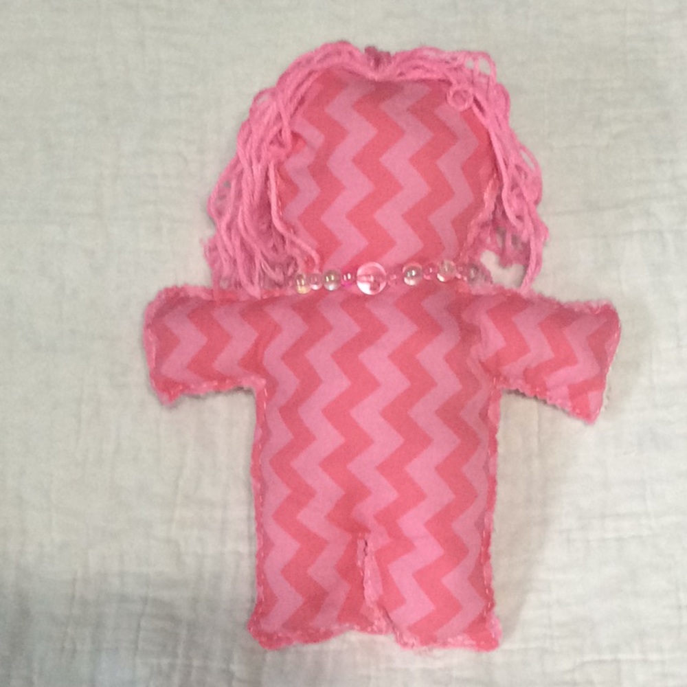 Handmade stuffed doll with yarn hair. K12
